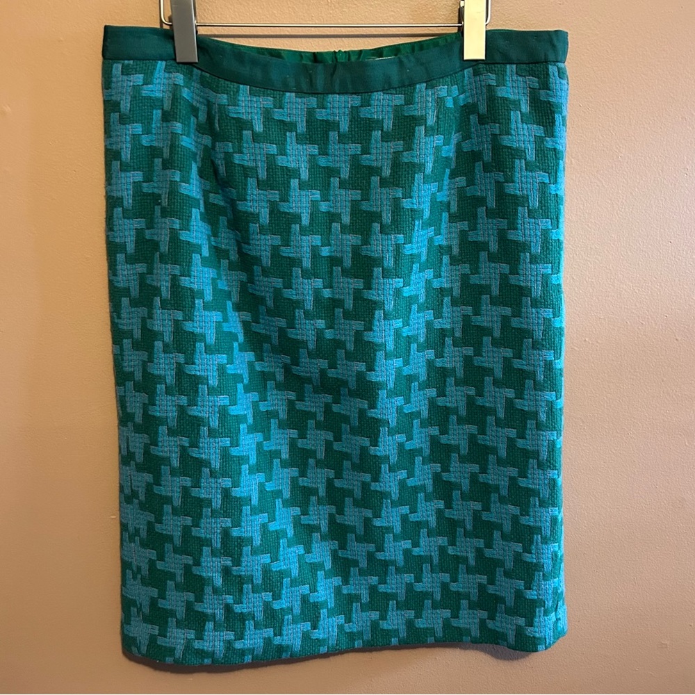 Boden Teal Houndstooth Pencil Skirt